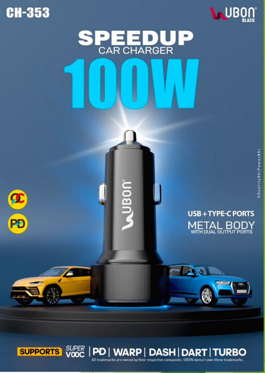 CH-353 SPEED UP CAR CHARGER 100W USB+ USBC