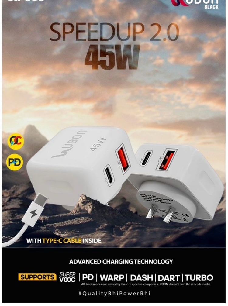CH-905 SPEED UP 45W CHARGER WITH TYPE C & CABLE INSIDE