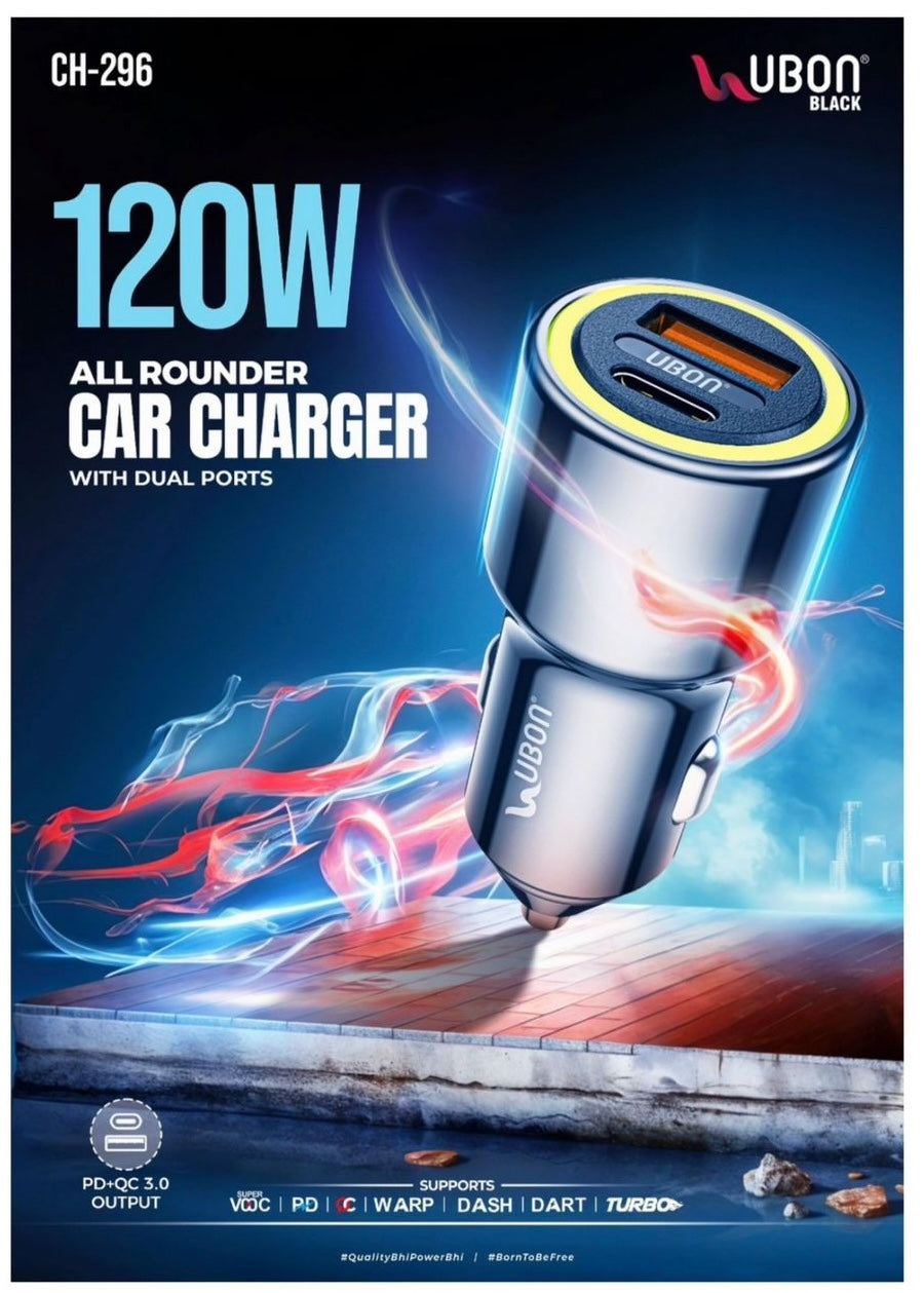 CH-296 ALL ROUND CAR CHARGER WITH DUAL PORTS 120W