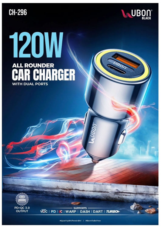 CH-296 ALL ROUND CAR CHARGER WITH DUAL PORTS 120W