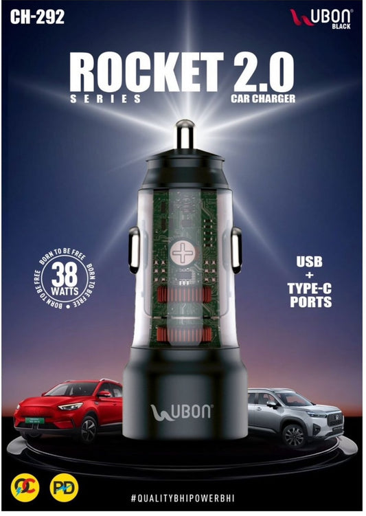 CH-292 ROCKET SERIES CAR CHARGER USB AND TYPE C PORT 38W